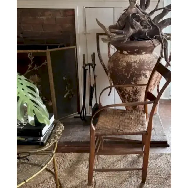 Antique Primitive Bentwood Arm Ladder Back Chair With Original Woven Splint Seat For Sale - Image 4 of 10