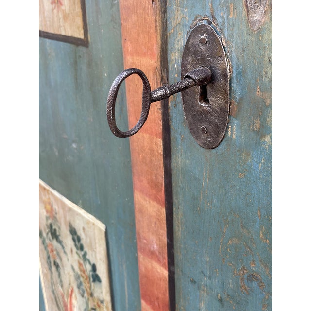 Alpine Blue Floral Painted Cupboard For Sale - Image 11 of 18