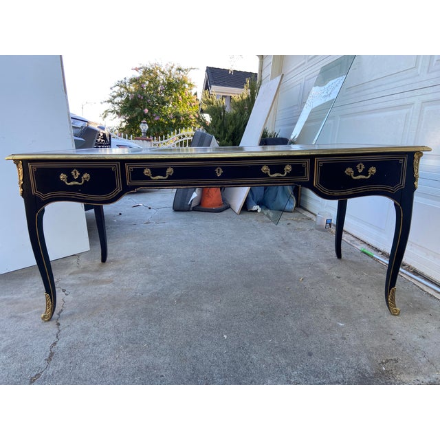 1990s Drexel Heritage Grand Palais Collection Louis XV Executive Writing Desk Style Leather Top and Brass For Sale - Image 13 of 18