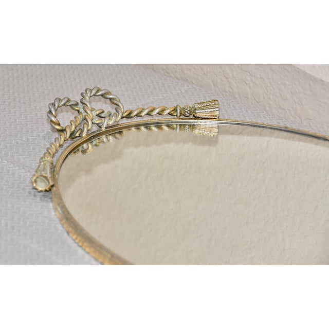 Art Deco Italian Art Deco Vanity Mirror Tray Rope Handles Gold Hollywood Regency 20"x13" For Sale - Image 3 of 8