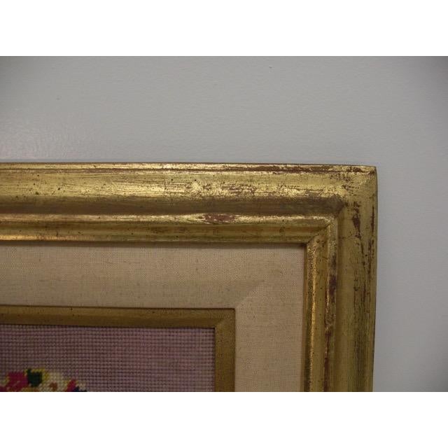 Mid 20th Century Vintage Needlepoint Portrait of Lady in Floral Hat With Bouquet For Sale - Image 5 of 6