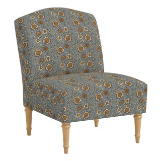 Ashburn Chair in Seus Jacobean Dusty Blue Floral For Sale