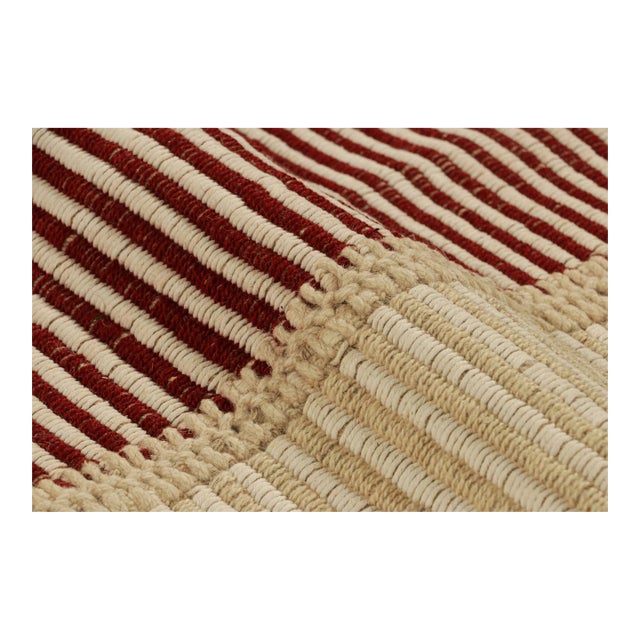 Rug & Kilim’s Contemporary Kilim in Red and Beige Textural Stripes For Sale