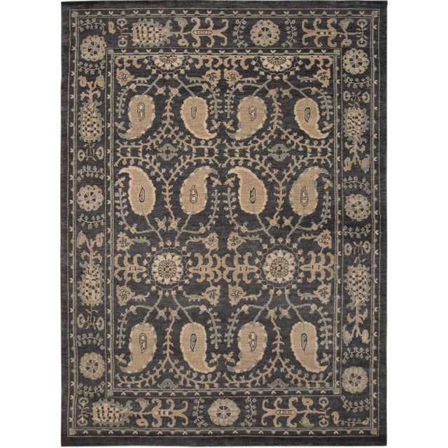 Textile Handmade Indian Modern Oushak Style Wool Rug in Charcoal-Gray For Sale - Image 7 of 7