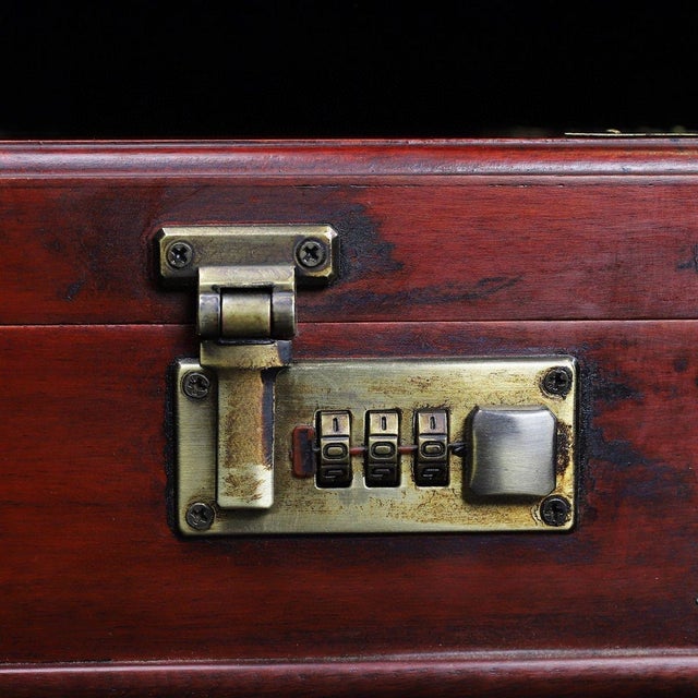 Wood Vintage Redwood Jewelry Box With Combination Lock and Brass Mounts For Sale - Image 7 of 10