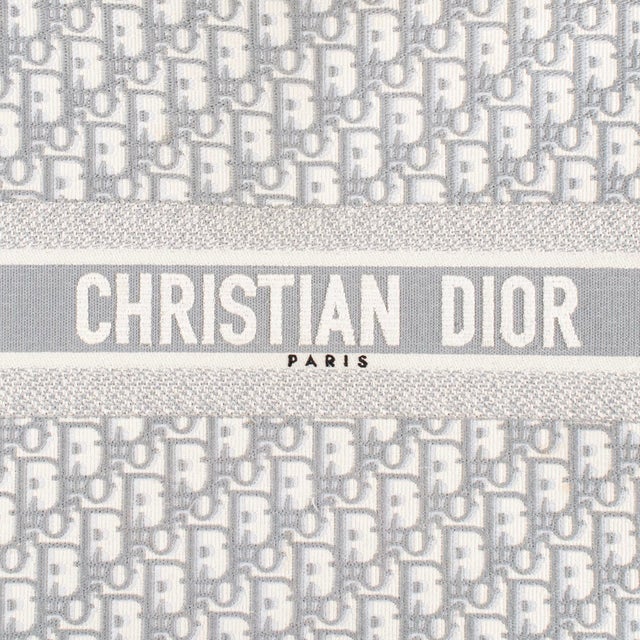 Animal Skin Christian Dior Book Medium Oblique Embroidery Gray Canvas Tote Bag For Sale - Image 7 of 8