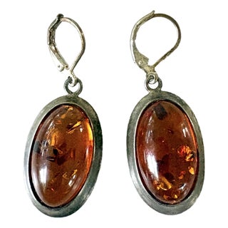 Sterling Silver and Amber Vintage Earrings For Sale