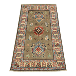 Kazak Rug 2’10” X 4’11” Brown Wool Tribal Hand-Knotted Oriental Carpet