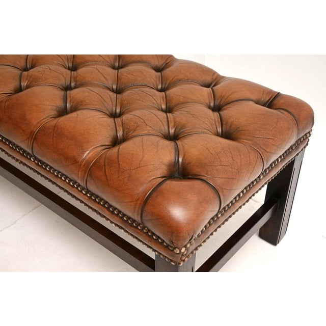 Wood Antique Georgian Leather Bench, 1930 For Sale - Image 7 of 9