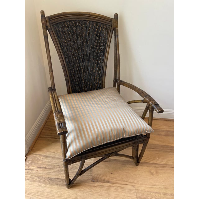 American Vintage American Bamboo Armchair With Silk Feathers Pillow For Sale - Image 3 of 4