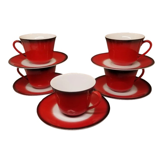Set of Five, Vintage Seltmann Wiiden K. West Germany Teacup and Saucer Porcelain China For Sale