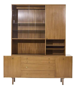 Harvey Probber Mid Century Mahogany and Brass Credenza and Hutch