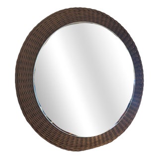 Danish Round Wicker Mirror, 1960s For Sale