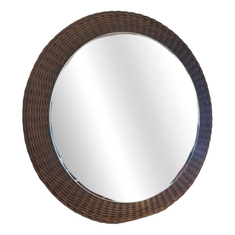 Danish Round Wicker Mirror, 1960s For Sale