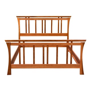 Arts and Crafts Style Handmade Cherry Bed - Queen Size For Sale