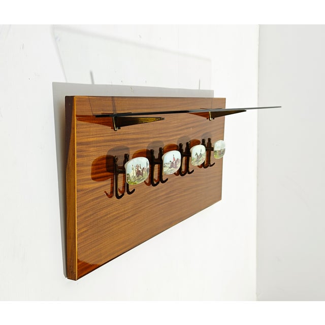 Wall-Mounted Coat Rack with Glass Shelf and Brass Accessories, 1960s For Sale - Image 11 of 13