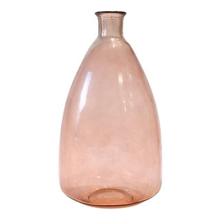 Large Blush Pink Glass Demijohn Floor Vase – Coastal Organic Modern Accent, 25” For Sale