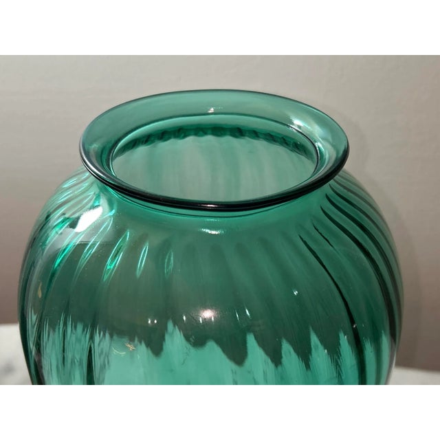 1980s Anchor Hocking Teal Green Glass Vases - A Pair For Sale - Image 5 of 10