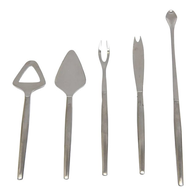 Vintage Kalmar Italian Stainless Steel Bar Set Barware Set of 5 For Sale