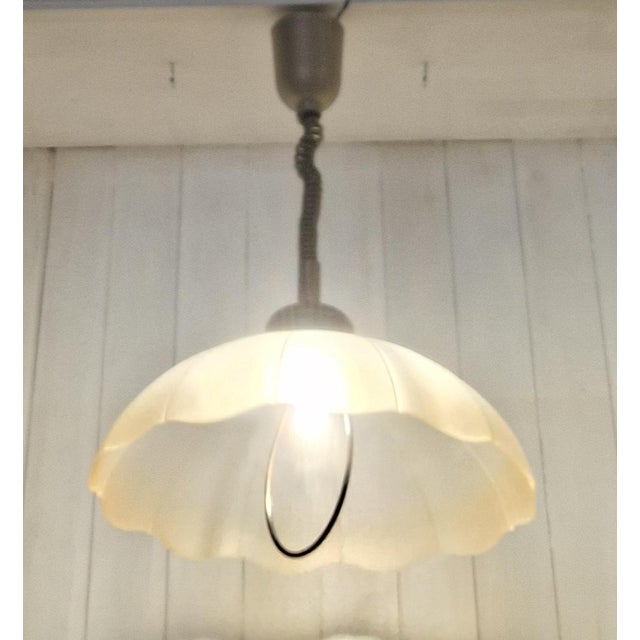 1980s Height-Adjustable Brass Ceiling Lamp with Tinted Segmented Glass Shade, 1980s For Sale - Image 5 of 7