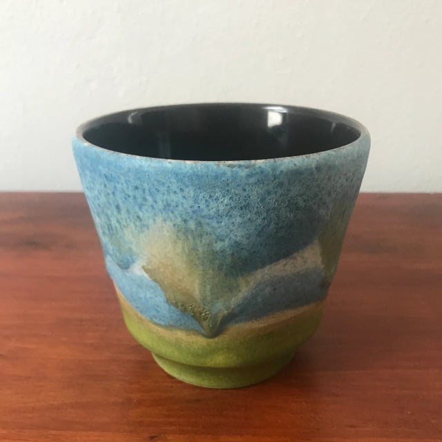 Mid Century Modern Blue and Green Pottery Vase / Cachepot From Germany For Sale - Image 4 of 10
