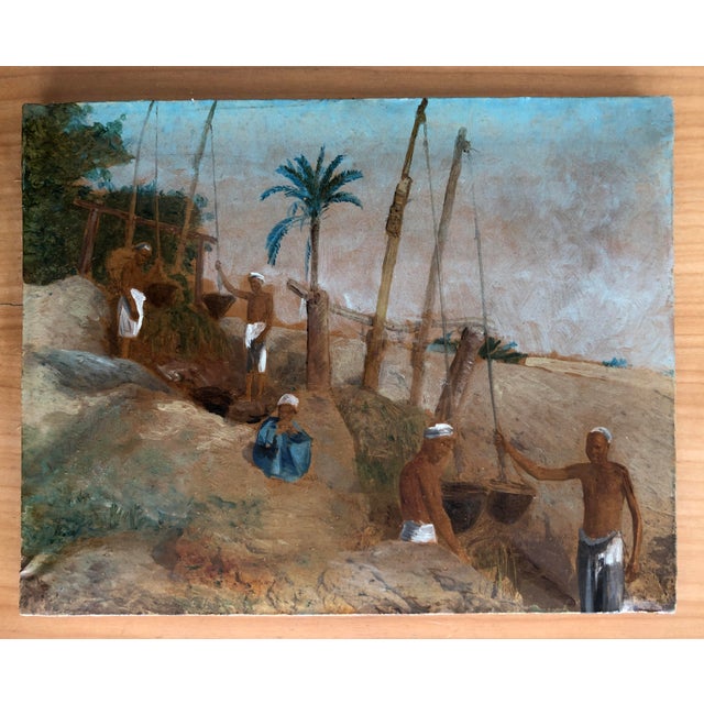 Spilioti, Hommes puisant de l'eau dans des oasis, Oil on Canvas, in Very Good conditions. Designed 1890 to 1919 This piece...