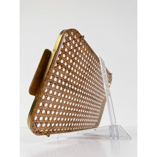 Mid-Century Modern Acrylic Glass, Brass and Cane Webbing Tray in the style of Christian Dior, 1970s For Sale - Image 17 of 18