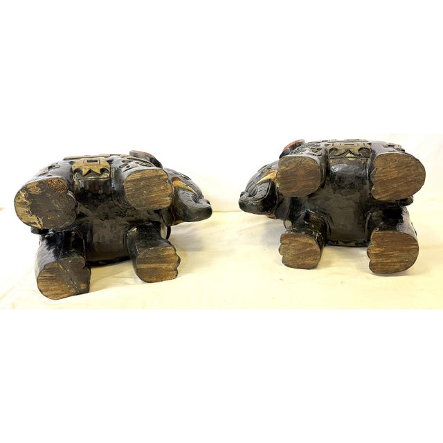 Vintage Solid Wood Painted African Elephant Stools- A Pair For Sale - Image 11 of 15
