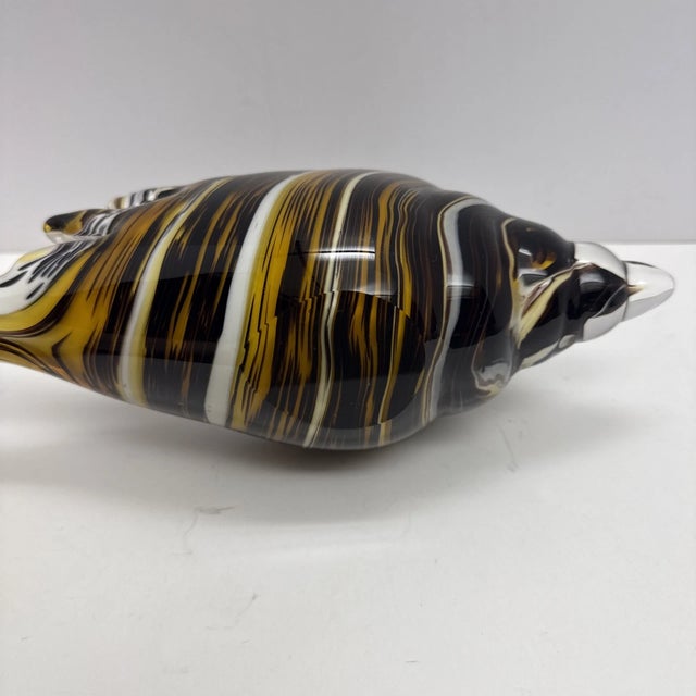 Murano Vintage MCM Murano Style Art Glass Conch Shell Brown Swirl Paperweight For Sale - Image 4 of 8