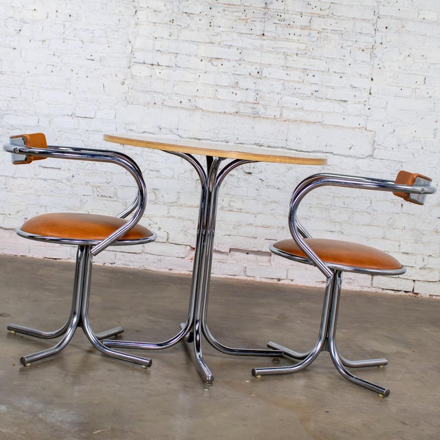 Art Deco Mid to Late 20th Century Art Deco Streamline Moderne Dining Set With Round Table & 2 Chairs by Sutton Bridge For Sale - Image 3 of 18