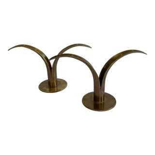 Vintage 1940’s Liljan Lilly Candle Holders Ahlenius Bjork Ystad Metal - a Pair For Sale