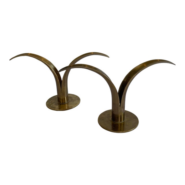 Vintage 1940’s Liljan Lilly Candle Holders Ahlenius Bjork Ystad Metal - a Pair For Sale