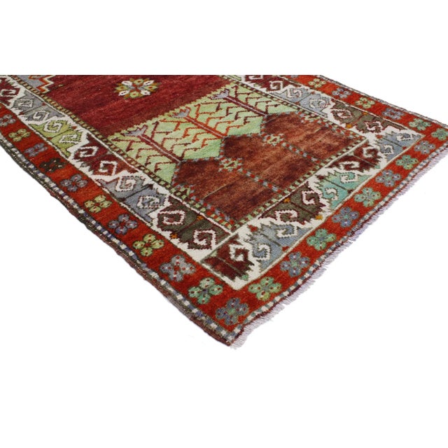 vintage Turkish Oushak Accent rug, Anatolian Yuntdag Prayer rug. This hand knotted wool vintage Turkish Oushak Yuntdag...