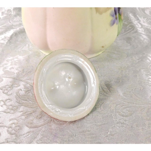 1940s Contemporary Unmarked Tall Slender Green Chocolate Pot With Purple Flowers For Sale - Image 9 of 10