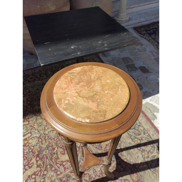 Brown Beech Column with Round Red Marble Top, 1940s For Sale - Image 8 of 14