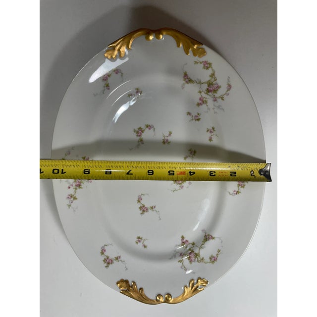 Metal Antique French Limoges Platter or Serving Tray - Pink Roses Gilded - M Redon For Sale - Image 7 of 10