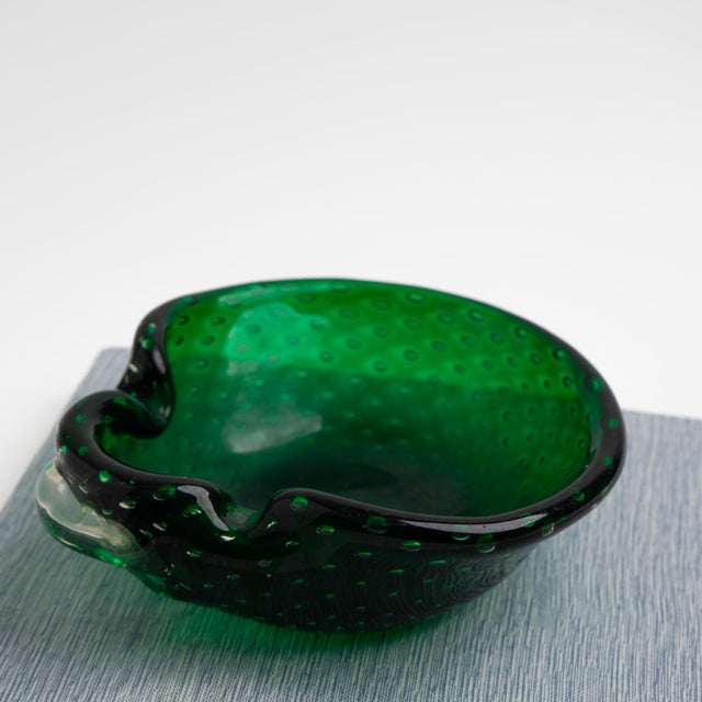 Vintage Emerald Green Murano Bullicante Art Glass Catchall Dish For Sale - Image 13 of 14
