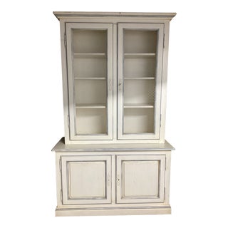 French Painted White Bookcase W/Wire-Mesh Doors For Sale