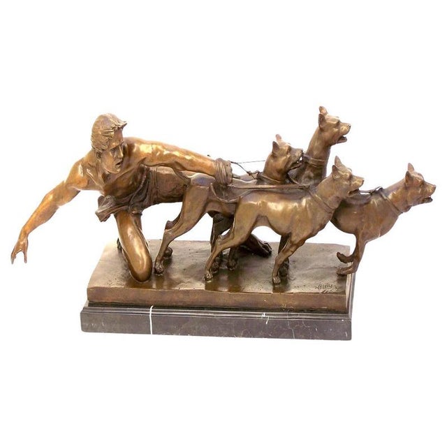 Art Deco Figurative Group Sculpture, Golden Patinated Bronze For Sale - Image 6 of 6