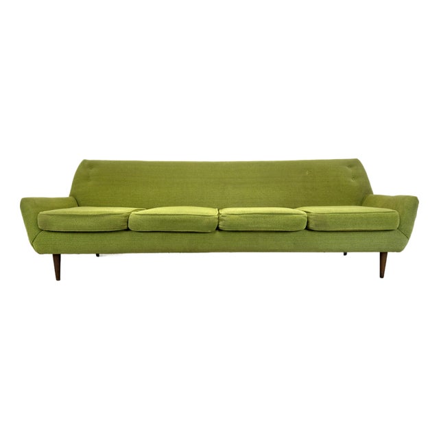 Mid Century Danish Modern Dux Folke Ohlsson Style 4-Seat Sofa in Chartreuse Green For Sale