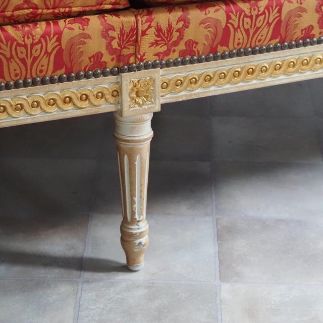 2000 - 2009 Louis XVI Style 3-Seater Bench with Damask Upholstery from Balzarotti Paris For Sale - Image 5 of 14
