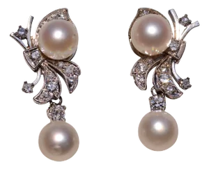 The 182nd Street: Hollywood Glam Era Pearl and Diamond Dangler Earrings, 2 Pieces