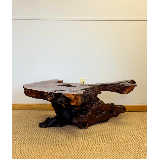 Contemporary 1970s Monumental Redwood Burl Live Edge Sculptural Coffee Table For Sale - Image 3 of 11