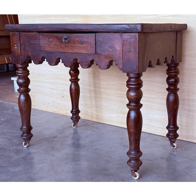 French 19th Century Writing Table on Wheels Carved Walnut Desk For Sale - Image 11 of 18