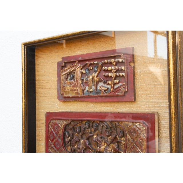 19th Century Antique Framed Carved Wood Relief Chinese Panels For Sale - Image 5 of 9