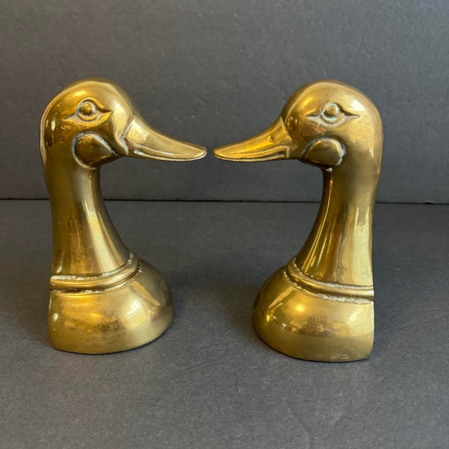 Metal Vintage Brass Duck Head Bookends Mid Century For Sale - Image 7 of 7