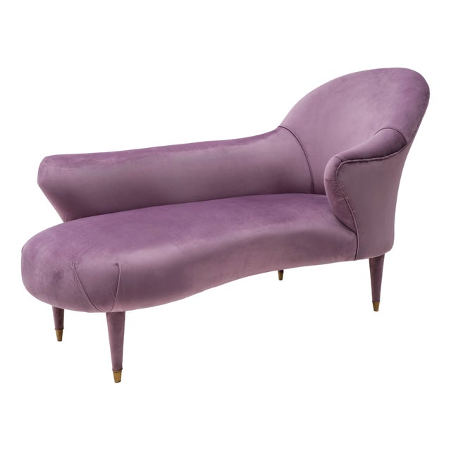 Mid-Century Italian Dormeuse in Mauve Velvet with Brass Feet, 1950 For Sale