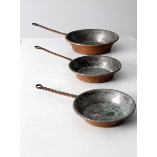 Antique Copper Pans Set of 3 For Sale - Image 9 of 11