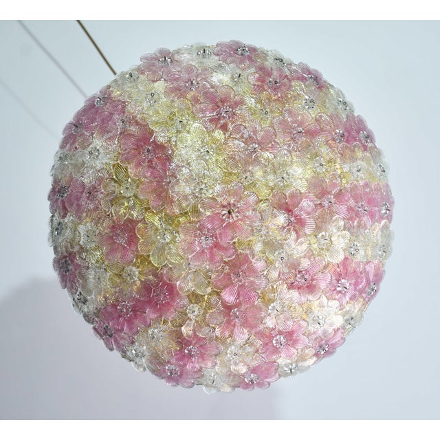 1970s Amazing Pink and Gold Large Size Murano Ceiling Light Flower by Seguso For Sale - Image 9 of 15