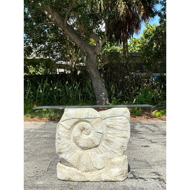 Hollywood Regency Vintage Boho Plaster Nautilus Console Table For Sale - Image 3 of 7